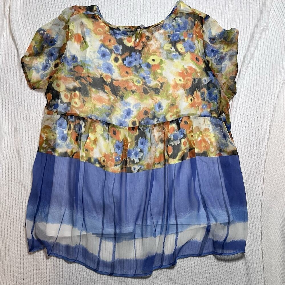 Art & Soul Blouse Size L Floral Cotton Ruffle Sleeve Under Shirt